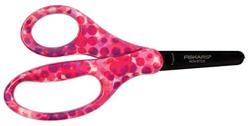 Fiskars 124162-1015 5 Inch Designer Non Stick Blunt-tip Kids Scissors, Pink Dots