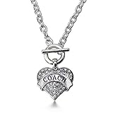 Inspired Silver - Coach - Silver Toggle Necklace for Women - Pave Heart Pendant Necklace Jewelry Gift with Cubic Zirconia - Women's Necklace Charm with Toggle Clasp