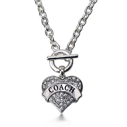 Inspired Silver - Coach - Silver Toggle Necklace for Women - Pave Heart Pendant Necklace Jewelry Gift with Cubic Zirconia - Womens Necklace Charm with Toggle Clasp