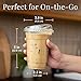 Prestee 100 Clear Disposable Iced Coffee Cups with Lids, 16oz - Plastic Cups with Strawless Sip Lids - Durable Cold Brew, Smoothie, or Beverage Cup for On-the-Go, Christmas and Holiday Party Supplies