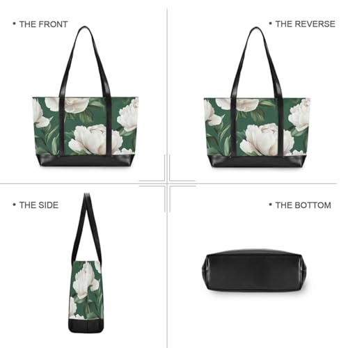 Cute Peonies Green_1 trendy bag with laptop compartment with zipper bags for work for school with maletin ejecutivo para mujer3