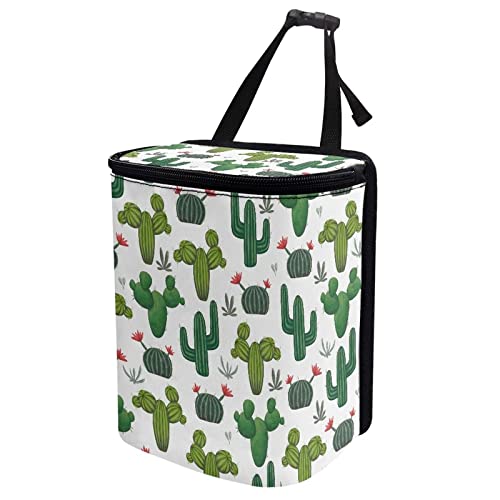 Image of Talayituse Cactus Print Car Trash Can with Adjustable Straps, Zip Closure Car Trash Bag Bin Car Garbage Bag Multipurpose Storage Box for Vehicle Travel Camping Picnicing