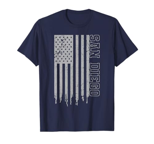 Bandera patriótica vintage de San Diego de Estados Unidos, orgullo icónico de San Diego Camiseta