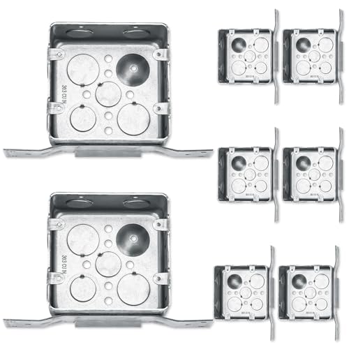 Saysurey 8 Pcs 2-1/8 Inch Deep Metal Electrical Box with Bracket 4 Gang 1/2 and 3/4 Inch Side Knockouts 2 Gang 4 Inches Square Electrical Bracket Box Metal Wall Outlet Junction, Gray by Saysurey - Used condition - US$49.84