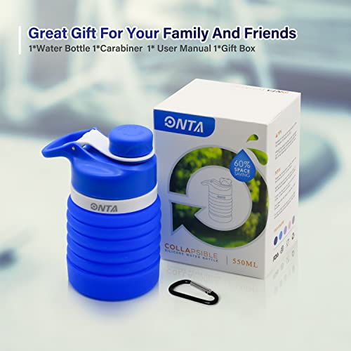 Onta Collapsible Water Bottle- Bpa Free Silicone Foldable Water Bottle For Travel,Silicone Portable Leak-Proof Travel Water Bottle 20Oz, Blue #TOP6