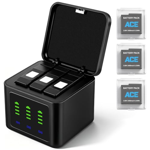 3-Pack 2400mah Ace Pro 2 Battery and 3-Channel Fast Charger Hub Compatible for Insta360 Ace Pro 2/Ace Pro/Ace Action Camera Upgrade Capacity with USB-C Charging Cable