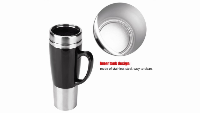 Tasse Chauffante Voiture 12V 450ml - Acier Inoxydable - Porte-Gobelet - Pour Café Et Thé En Voyage