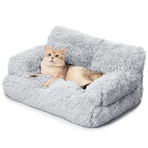MEWOOFUN Stylish Cat Bed Cat Sofa for Indoor Cats – Plush Washable Cat Couch Small Dog Beds, Soft Calming Cat Beds with Anti-Slip Bottom, Grey