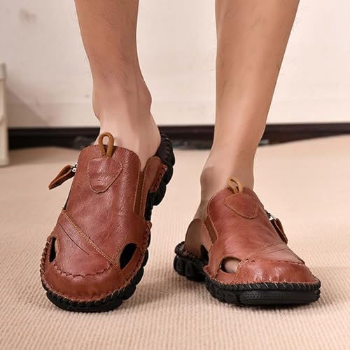 Men's Closed Toe Leather Sandals Summer Casual Breathable Fisherman Beach Shoes Comfortable Outdoor Slip On3