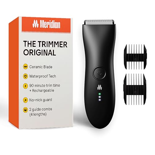 MERIDIAN The Trimmer Original - Body Hair Trimmer for Men, Electric Shaver for Pubic Hair, Chest, Legs & Bikini, Waterproof & Rechargeable, Onyx
