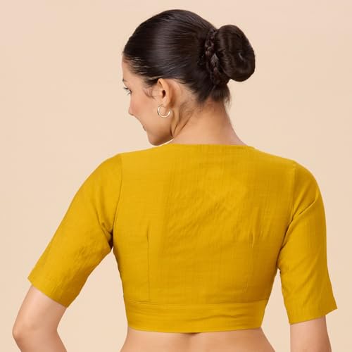 Image of Studio Shringaar Women Viscose Half Sleeve Smart V Neck Readymade Saree Blouse