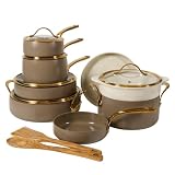 Bloomhouse 15-Piece Ceramic Nonstick Cookware Set, Two Time Oprah's Favorite Things, Heavy-Gauge Aluminum Pots and Pans Set, PFAS & PFOA & PTFE Free Ceramic Cookware, Oven Safe to 500°F, Cappuccino