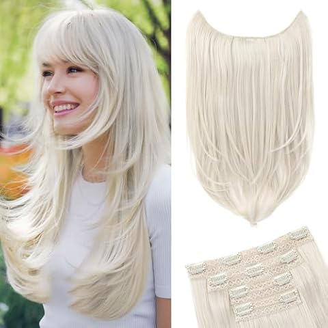 NTYNTY Hair Extensions, 4PCS 18" Clip in Hair Extensions Layered Cut Natural Lightweight Hairpieces with Thinner Softer Invisible Weft for Women - Platinum Blonde Cover