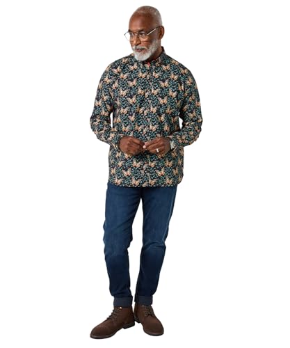 Image of Joe Browns Mens Ombre Button Butterfly Print Long Sleeve Shirt Regular Black UK L