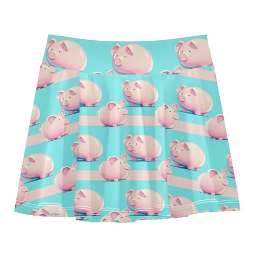 visesunny Girl's Golf Skirt Athletic 3D Cartoon Cute Piggy Tennis Skort Sport Activewear with Double Layer Pockets