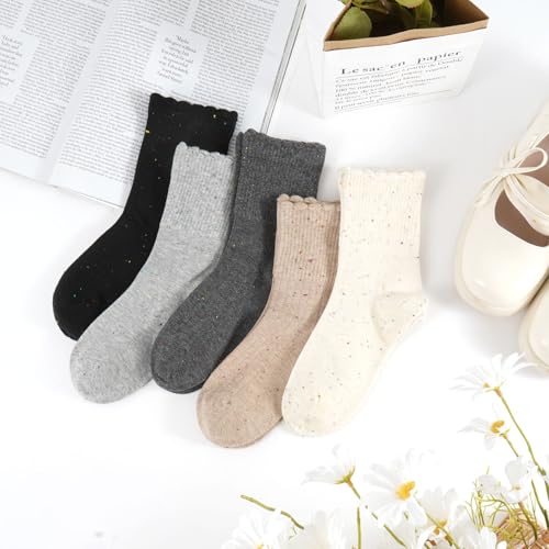 Image of YOYOU Ruffle Crew Socks Women, Frilly Socks, Girly Scalloped Lettuce