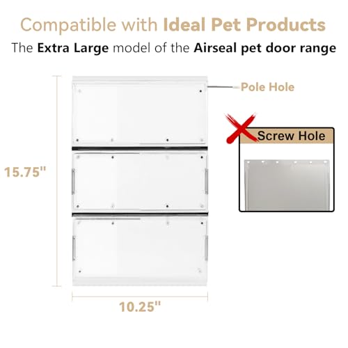 3-Panel Airseal Pet Door Replacement Flap,4 Durable Spare Rubber Strips,Compatible with Ideal Pet Product 10.25\"x15.75\" Extra Large Pet Door,Easy Installation