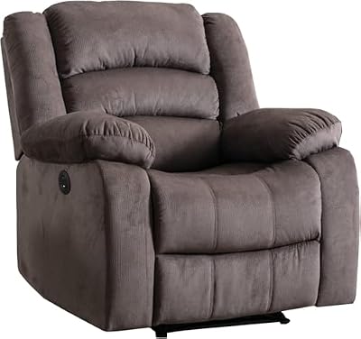 EBELLO Classic Power Recliner Chair, Oversized Electric Overstuffed Reclining Chair with Soft Cushion and Back, Sofa with Comfortable Armchair, Brown
