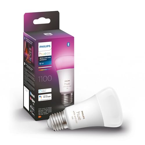 Philips Hue White & Color Ambiance E27 LED Glühbirne, 1100 lm, 16 Mio. Farben, Dimmbar, Steuerbar via App und Stimme, Kompatibel mit Amazon Alexa, 1er Pack