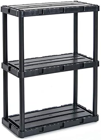 Gracious Living 3 Shelf Knect-A-Shelf Solid Light Duty Storage Unit 24 x 12 x 33 Organizer System for Home, Garage, Basement, and Laundry, Black