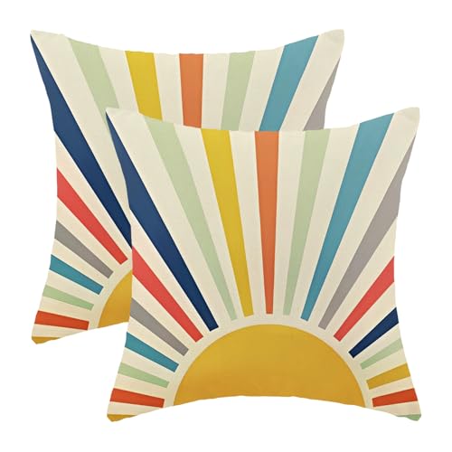 Summer Rainbow Sun Pillow Covers 18x18 Set of 2