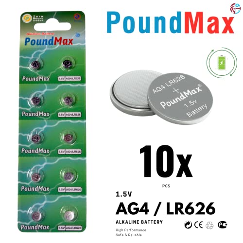Baterías alcalinas PoundMax AG4 LR626 1.5V paquete 10 miniatura 2