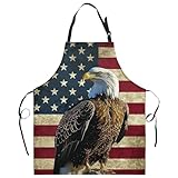Dacawin American Flag Apron with Pockets USA Eagle with Adjustable Neck 4th of July Patriotic Bib Aprons for Pet Chef Hairdresser Waterproof Independence Bibs for Cooking Grill Baking BBQ Gardening