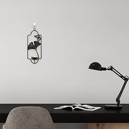 Uonlytech Sconces Decoration Wrought Candlestick For Candle Butterfly Art Ginkgo Votive Sconce Halloween Holder Decor Housewarming Metal Hanging And Christmas Wall Design Leaf Mounted #TOP7