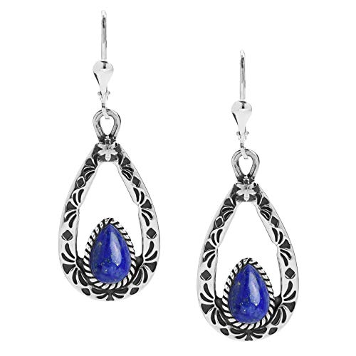 American West Jewelry Sterling Silver Lapis Teardrop Dangle Earrings