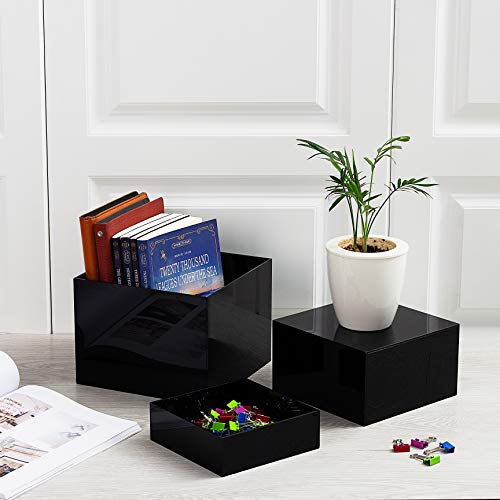 Set Of 3 Glossy Black Acrylic Cube Display Nesting Risers With Hollow Bottoms #TOP2