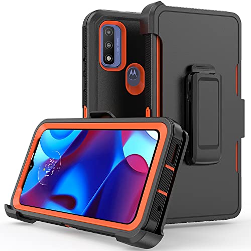 xihaiying Phone Case for Moto G Pure (with 2 Screen Protectors) Heavy Duty Non-Slip Shockproof Protective Phone Cover with Belt Clip Holster for Motorola G Pure 2021 6.5-inch (Black+Orange)