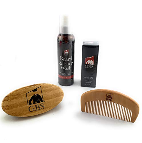 Gbs Sandalwood Beard Wash And Beard Oil, Comes With Gbs Wooden Beard Comb And Gbs Beard Brush - Oval Military Style Bamboo Wood Handle With Boar Bristles. #TOP19