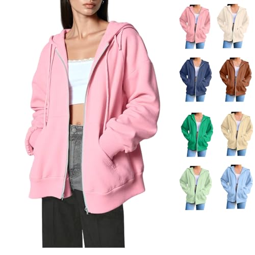 Pink Hoodies,Zip Up Hoodie Women Fall Fashion 2025 Long Sleeve Zip Up Lightweight Sweatshirts Loose Fit Workout Plain Hoodie,XXL