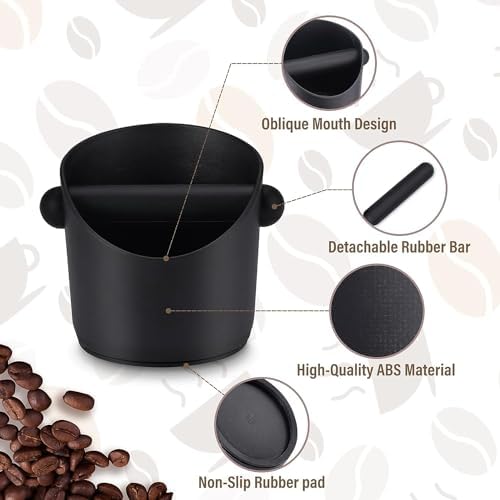 ERBO Pojemnik na sitko, Knock Box, pudełko na espresso, ze zdejmowanym drążkiem, do zbierania fusów z kawy, do zbierania fusów z kawy i recyklingu