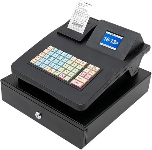 Caja Registradora Electrónica para Pequeños Negocios Y Restaurantes, con Cajón De Efectivo, 200 Departamentos, 1000 Artículos, 30 Tipos De Pago, Compatible con Escáner, Black