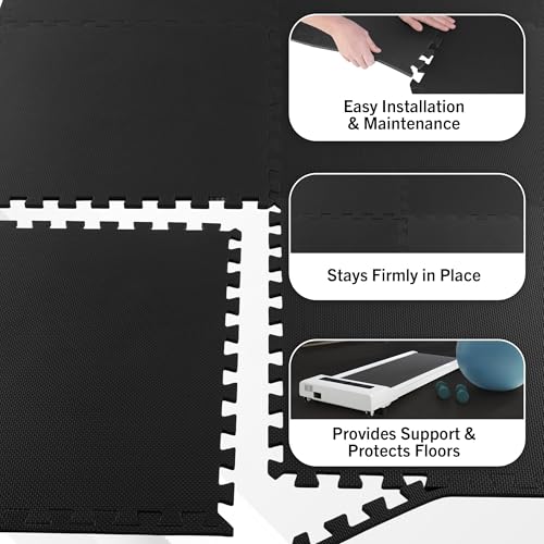 Image of EVA Foam Mat Tiles 6-Pack - 24 SQ FT of Interlocking Padding for Garage, Playroom, or Gym Flooring - Exercise Mat or Baby Playmat by Stalwart (Black)
