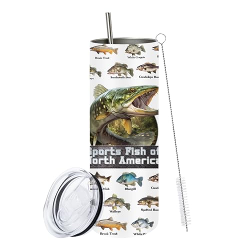 MoYueno Fishing Gifts for Men, Fishing Cups for Grandpa Dad, 20 Oz Tumbler Stainless Steel with Straw, Fish Mug, Birthday Christmas Thanksgiving Gifts for Fisherman Fish Lovers, 1 PCS