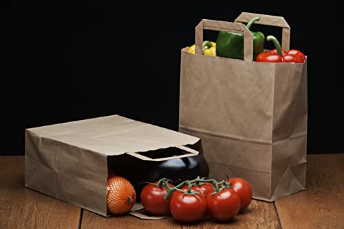 Lot de 50 Sacs Marrons Cabas en Papier Kraft avec Poignées Plates - 21x11x25 cm - Sac de Courses/Emballage cadeau pour anniversaire, Noel, mariage. - Image 8
