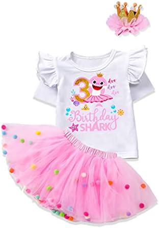 ADIRUN Baby Shark Clothes 3T Birthday Sets Toddler Girl Summer Outfits Ruffle Sleeve Top Tutu Dress Cute Baby Girl Skirt Sets