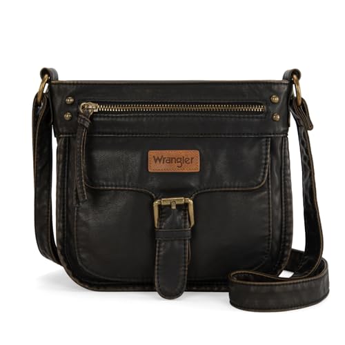 Wrangler Crossbody Bag for Women Small Soft Washed Leather Multi Pocket Shoulder Purses