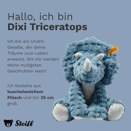 Steiff Soft Cuddly Friends Dixi Triceratops Petrol 28 cm, Dinosaurier Kuscheltier aus kuschelweichem Plüsch
