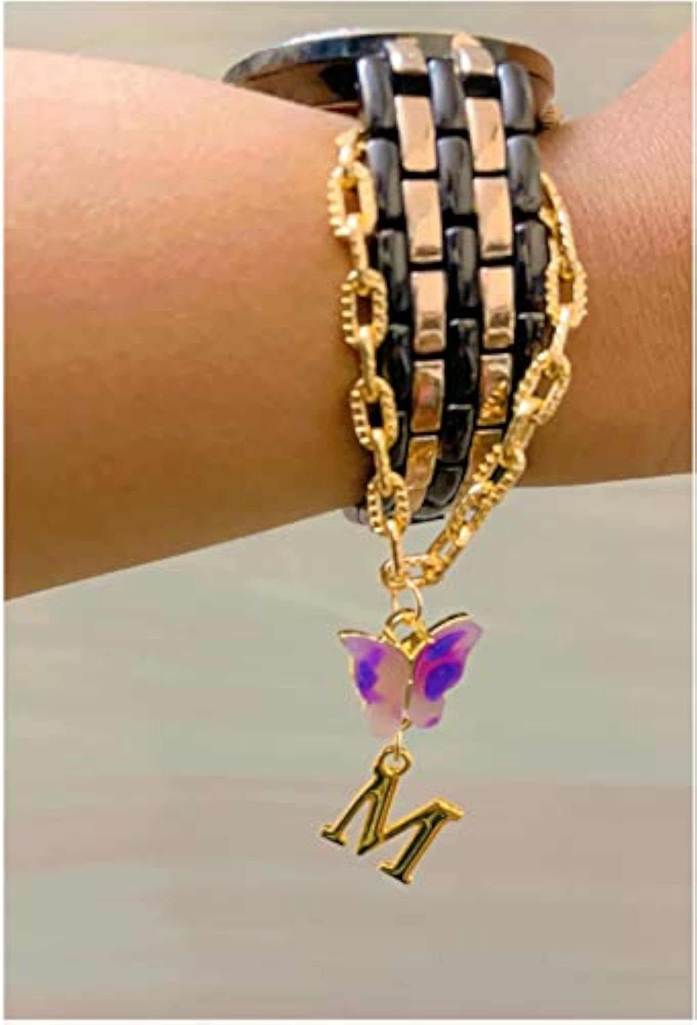 Golden Butterfly Pendant with Initial M, Giftable for Her