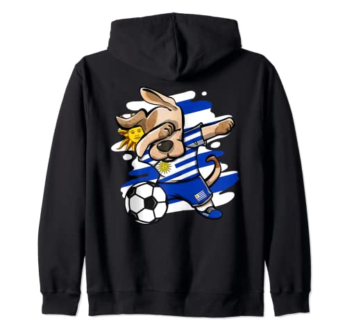 Dabbing Dog Uruguay Soccer Fans Jersey Uruguayan Football Zip Hoodie, Black