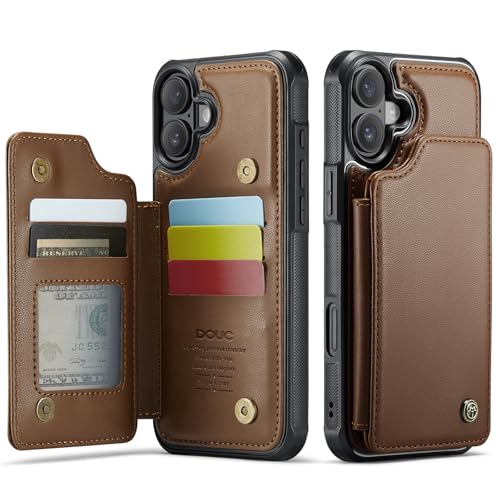 DOUC iPhone 16 Plus Wallet Case with Card Holder, Kickstand, Shockproof Protection, RFID Blocking, for Apple 16 Plus 6.7 Inch, Brown