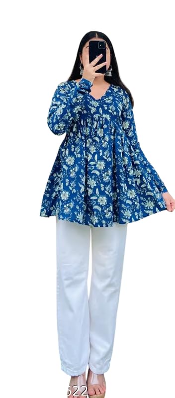 Image of Printed Kurti for Womens V-Neck TOP with Beautifull Design, Full Sleeves