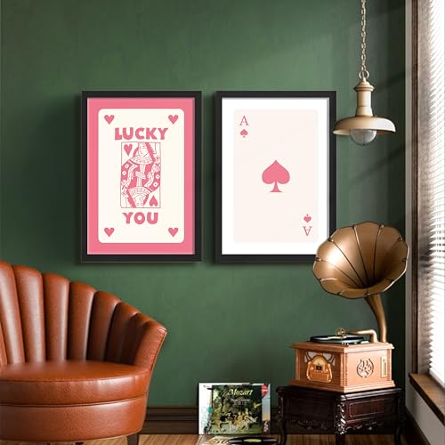 Image of NoWorries Playing Cards Wall Art Framed Painting | Lucky You Typography & Ace of Spades Card Art Prints | Minimal Pink Aesthetic Posters Frames | Premium 300 GSM Paper Print with Synthetic Wooden Frame | Modern Wall Decor for Living Room, Bedroom and Office (Set of 2) (BLACK, ART-7, 10X13INCHES)