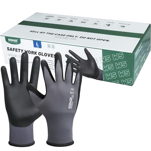 Image of Kebada W5 Foam Nitrile Coated Work Gloves for Men Women, 60 Pairs Bulk Pack | Seamless Nylon Knit, Strong Grip, Safety Gloves for General Purpose, Mechanic Work, Warehouse, Construction & Gardening