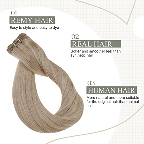 Fshine Hair Weft Extensions,14 Inch 100 g,Remy Human Hair Extensions,Color 18P613 Highlight Blonde,Straight Silky Soft Texture,Lightweight Comfortable Fit,Gentle to Hair,for Women - Image 3