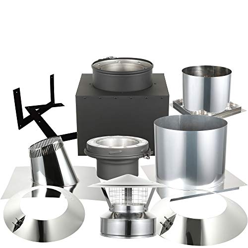 AllFuel HST Multi Story Kit with Spark Guard Chimney Cap for 6" Diameter 304 Stainless Steel Class-A Double Wall All Fuel Insulated Chimney Pipe (1/12-6/12 Pitch Roof Flashing)