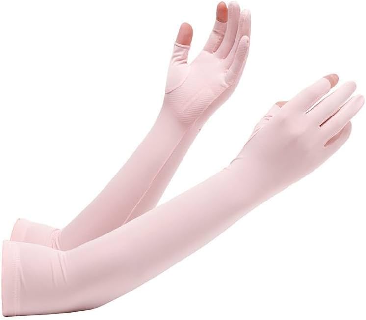 Sun Protection Ice Sleeves for Men and Women, Half-Finger Outdoor Sports Driving Cooling Arm Sleeves, UV-Protective Arm Gloves，black，pink